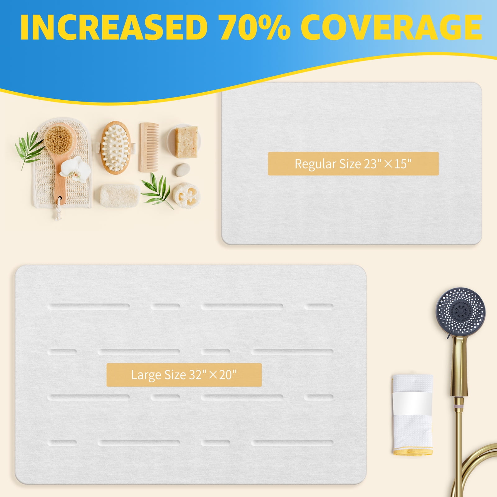 OTHWAY Large Stone Bath Mat, 32"x 20" Diatomaceous Earth Bath Mat for Bathroom, Quick Drying Long Bath Mat Stone Absorbing, Non-Slip Diatomite Hard Stone Shower Mat Instant Dry(White Grey)