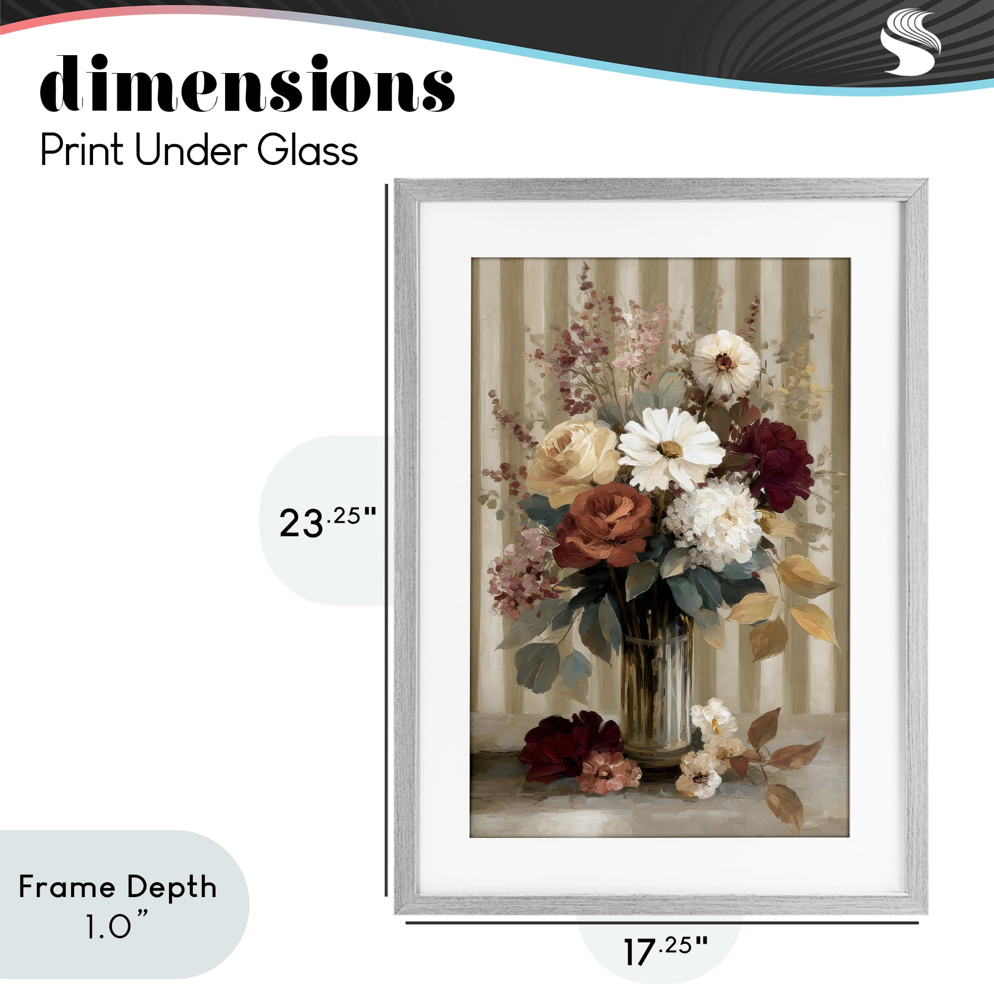 Stupell Industries Vintage Arrangement with Stripes Gray Framed Print Under Glass, design by Petal Prints Design