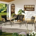 thumbnail image 2 of Garvee 4 Pieces Outdoor Patio Furniture Set with Table, All-Weather Boho Wicker Rattan Patio Sectional L-Shaped Sofa, Metal Frame, Detachable Cushions, for Patio, Balcony, Backyard, Deck, Black, 2 of 8