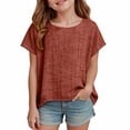 thumbnail image 2 of UACY Cotton Linen Tops for Girls Oversized Summer Boho Short Sleeve Shirts Teen Kids Plain Loose Lightweight Beach Blouse, 2 of 7