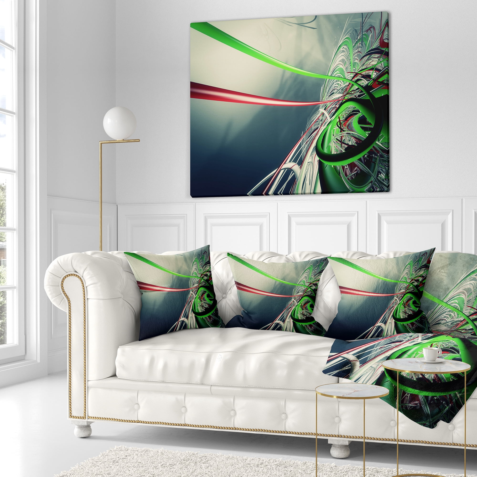 Designart Fractal 3D Green Stripes - Contemporary Throw Pillow - 16x16