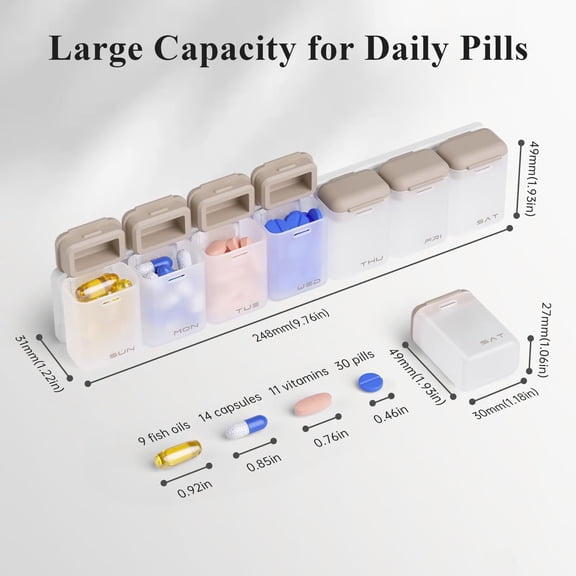 HaoXun Magnetic Weekly Pill Organizer Box - Portable Durable P Material Medicine Storage Case with Secure Closure for Daily Use, Home, Travel