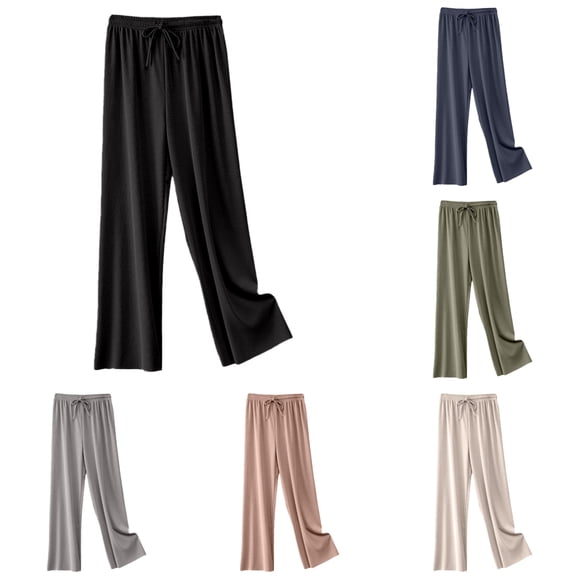 Womens Plus Size Pants High Waist Ice Silk Wide Leg Thin Sweatpants Loose Lightweight Casual Trousers for Women Black L