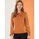 thumbnail image 2 of Camisa de satén elegante para mujer, cuello con volantes, blusa de oficina de trabajo de manga larga, top Caramelo L, 2 of 6