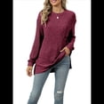 thumbnail image 2 of Camisa de Larga para Mujer, Suéter de Otoño, Túnica Informal, Top Holgado con Bolsillos. Vino Tinto L, 2 of 10