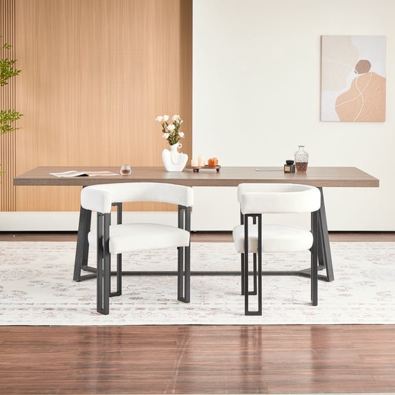 Upholstered Dining Chairs, 25.2×21.3×28.7 Inch, Soft Fabric Cushioned Accent Armchairs, Set of 2, Modern Side Chairs for Dining Room or Living Room-Beige Fabric Black Metal Frame