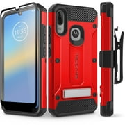 Motorola Moto E6 Plus Case, Evocel [Glass Screen Protector] [Belt Clip Holster] [Metal Kickstand] [Full Body] Explorer Series Pro Phone Case for Motorola Moto E6 Plus, Red