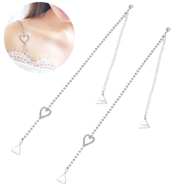 BESTOYARD Dual-Chain Decorative Bra Straps Bling Crystal Rhinestone Adjustable Removable Fancy Bra Strap Replacement For Bra Tops Dress (Heart)