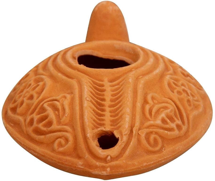 The Jerusalem Gift Shop Herodian Clay Oil Lamp Replica with Olive Oil – Small Decorative Lamp for Men & Women