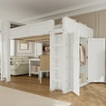 thumbnail image 3 of MODERNLUXE Wood Queen Size Loft Bed with Desk and Wardrobe, Storage Shelves and USB Charging, White, 3 of 13