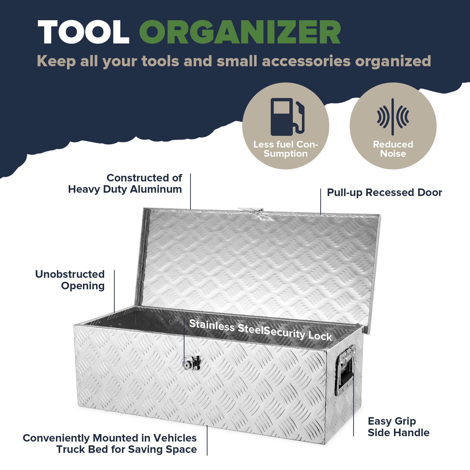 Arksen 30" Aluminum Toolboxes Underbody Tote Pickup Chest Box, Lock w/ Keys, 30-inch