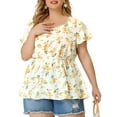 thumbnail image 5 of Unique Bargains Women's Plus Floral Blouse Flare Sleeve Elastic Waist Peplum Top 1X White, 5 of 7