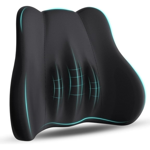 Lumbar Support Pillow, Memory Foam Lumbar Pillow for Lower Back Pain Relief, Back Support Pillow for Office Chair, Car Seat - Black