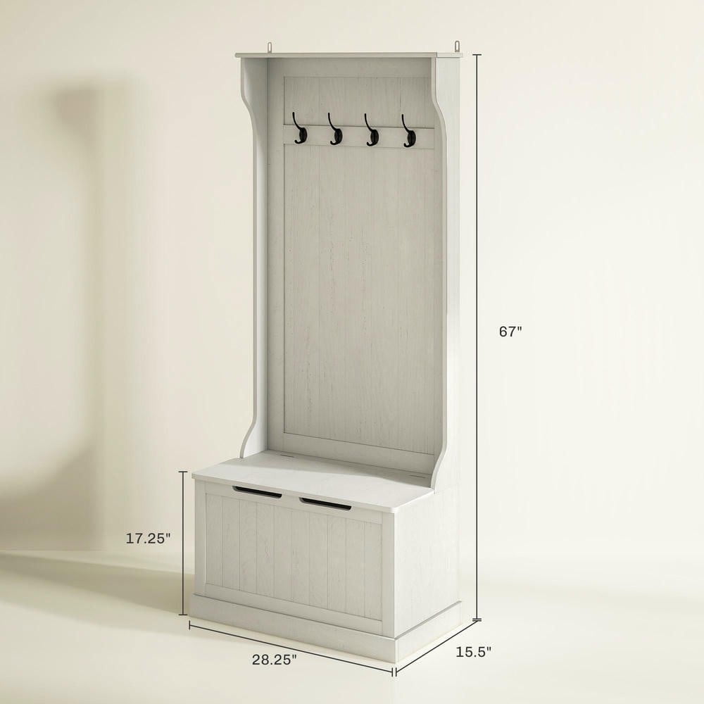 Resenkos Hall Tree - with Coat Rack, Storage & Sitting Bench, Cream White