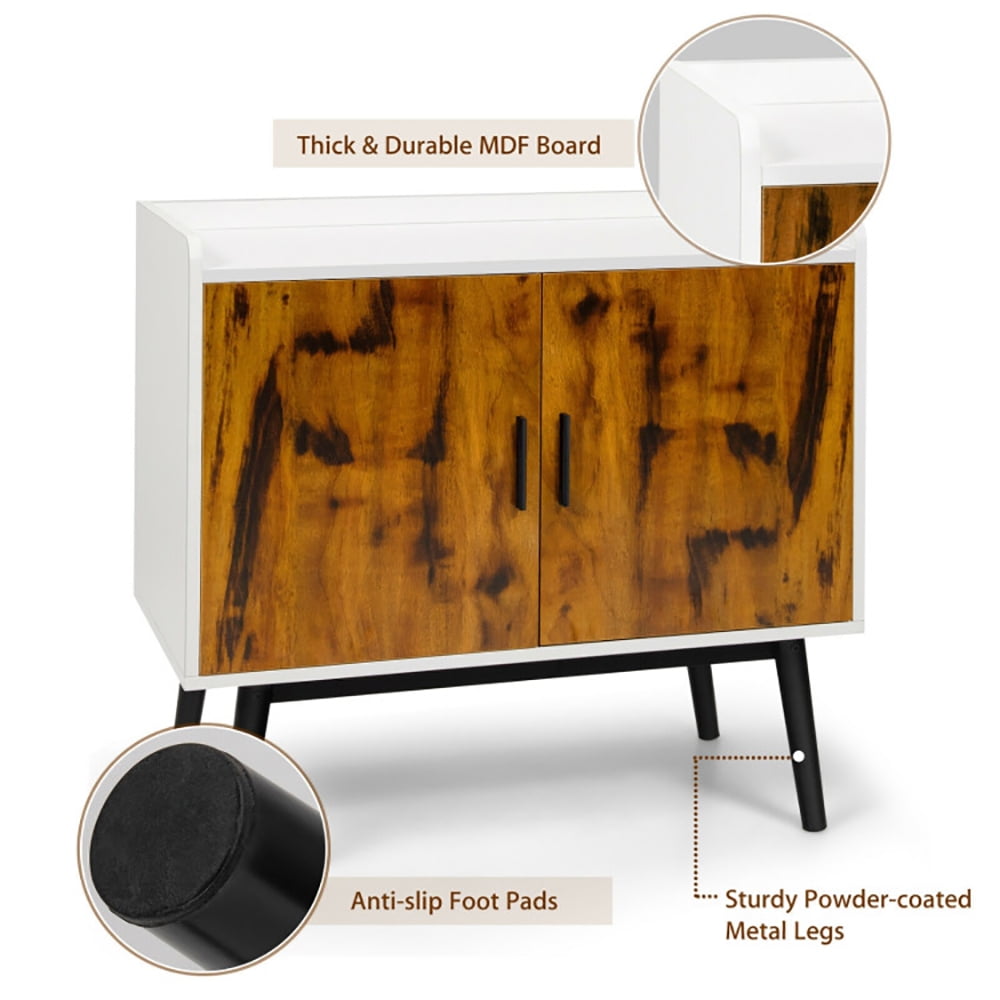 Finihen Storage Cabinet, Mid-Century Wood Storage Cabinet with 2 Doors and Metal Legss, for Entryway, Brown