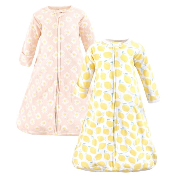 Hudson Baby Infant Girl Cotton Long-Sleeve Wearable Sleeping Bag, Sack, Blanket, Lemon Daisy Long Sleeve, 0-3 Months