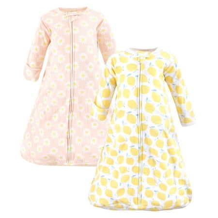 Hudson Baby Infant Girl Cotton Long-Sleeve Wearable Sleeping Bag, Sack, Blanket, Lemon Daisy Long Sleeve, 3-9 Months