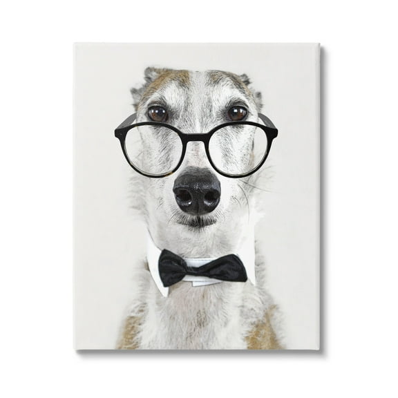 Stupell Funny Dog Formal Bowtie Glasses Animals & Insects Painting Gallery Wrapped Canvas Print Wall Art