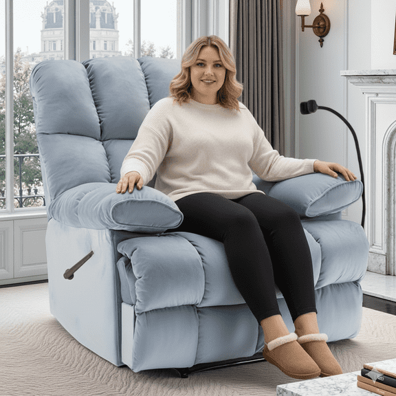 Extra Wide Oversized Recliner Chair, Big Mans Recliner for Tall Adults, 400LBS Capacity, Manual Recliner Light Blue