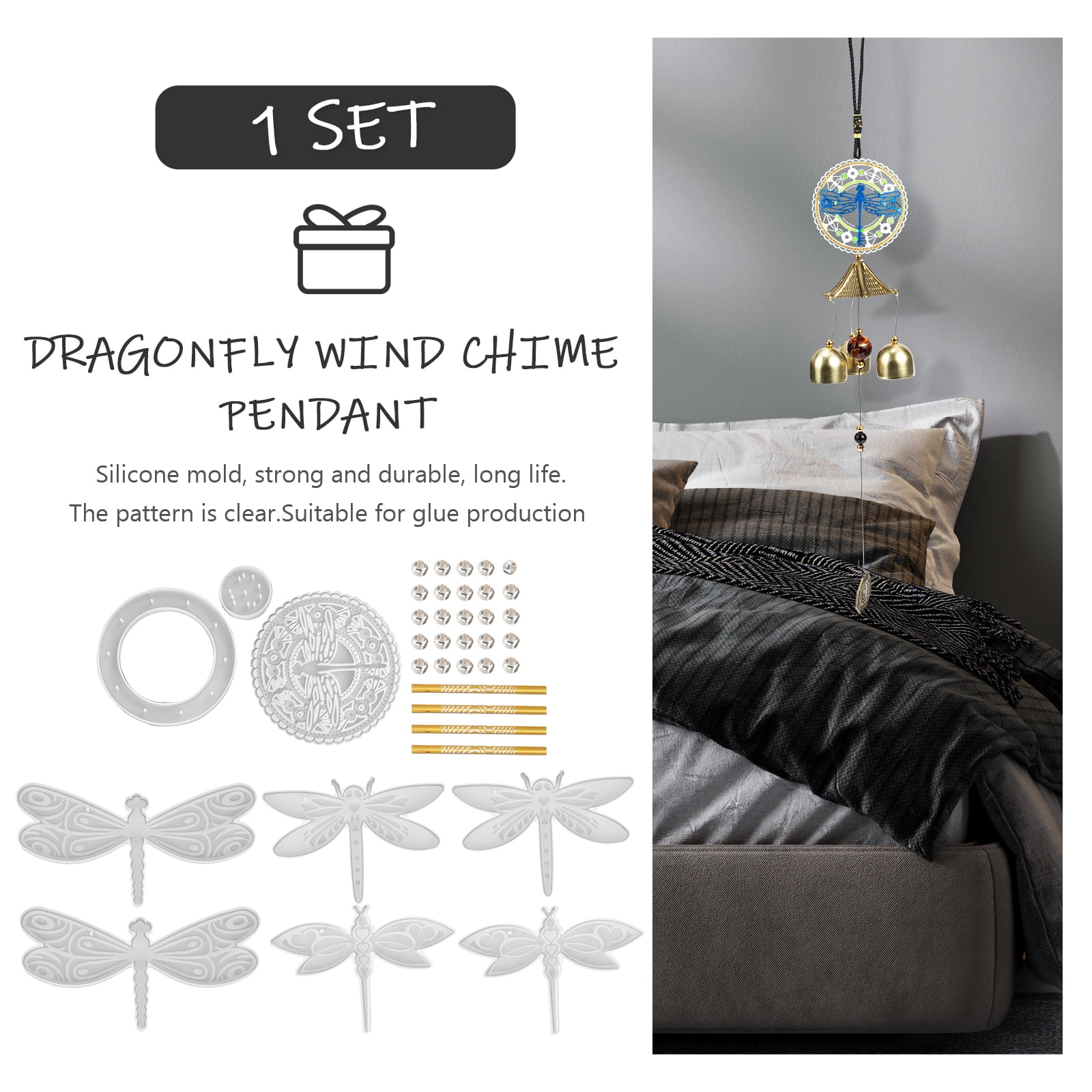 OUNONA Silicone Wind Chime Mold Dragonfly Craft Kit for Adults and Beginners, White, and Easy to Use