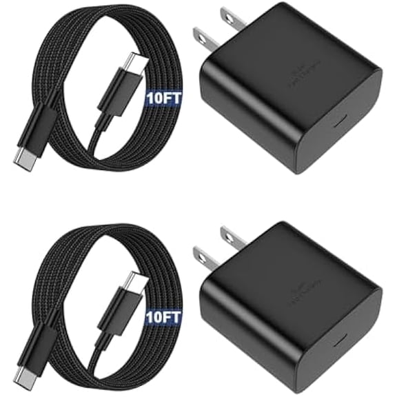 Quyaojz for 45W USB C Fast Charger 2-Pack Compatible with Samsung Galaxy S25 Ultra/S25 /S24 Ultra/S24 /S23/S22/S21 Ultra/Note 10 /Galaxy Tab S10 S9 S8 with 10Ft Nylon Cable PPS Wall Charger