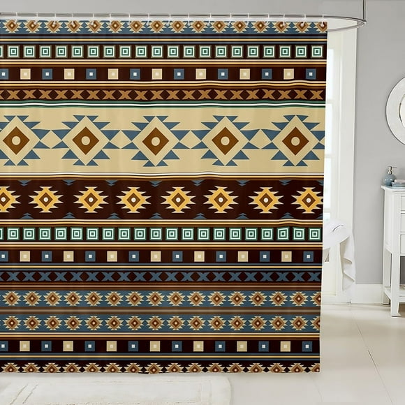 Rideau de Bain Géométrique du Sud-Ouest Garçons Filles 72"x84 Pouces Rideau de Douche Sud-Ouest Autochtone Aztèque pour Enfants Imperméable Rétro Exotique Boho Ensemble de Rideau de Douche pour Salle de Bain Accessoires de Salle de Bain pour Enfants