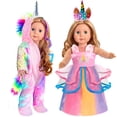 thumbnail image 1 of Set de ropa para muñecas WONDOLL Unicorn para muñecas de 18 pulgadas, 2 juegos, 1 of 7