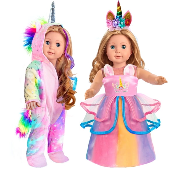 Set de ropa para muñecas WONDOLL Unicorn para muñecas de 18 pulgadas, 2 juegos