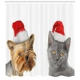 thumbnail image 3 of Ambesonne Christmas Shower Curtain, Cat Dog Xmas Hats, 69"Wx70"L, Orange Grey Red, 3 of 3