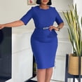 thumbnail image 2 of AURA Plus Size Elegant High Waist Bodycon Midi Dress with Belt 2024 Summer Solid Color Office Five Sleeve Work Dress, 2 of 10