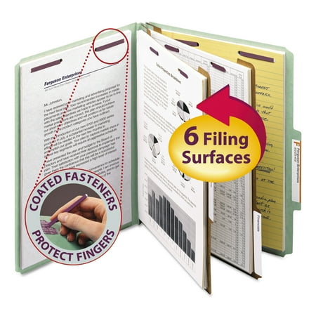 - Smead Pressboard Classification Folders, Tab, Letter, Six-Section, Gray/Green, 10/Box -SMD14076