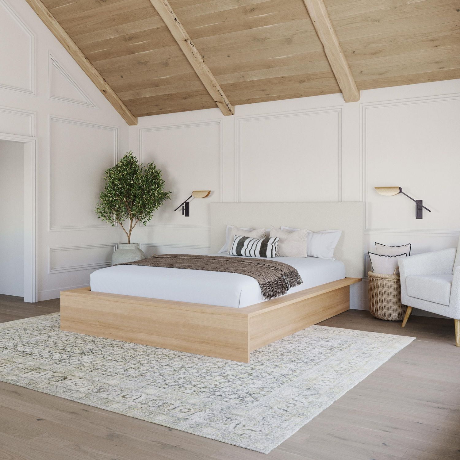 Jane Queen Size Platform Bed with Upholstered Headboard