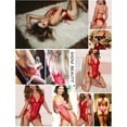 thumbnail image 4 of adviicd Purple Lingerie For Women Womens Lace Bodysuit, Teddy Lingerie with Underwear Cups Mesh Deep V Neck One Piece Red XL, 4 of 4