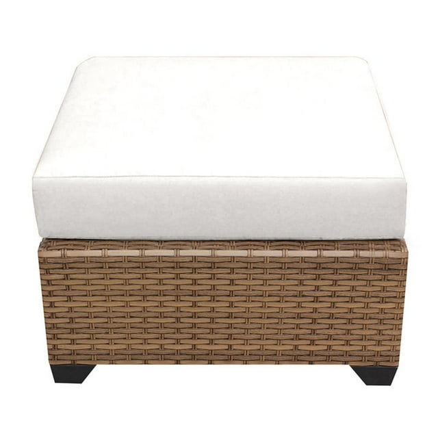 TK Classic Laguna Wicker Patio Square Ottoman in White