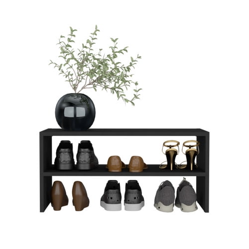 Cterwk 2 Tier Wood Shoe Storage Bench with Open Shelf, 23" Wide Shoe Rack for Living Room, Bedroom, Black