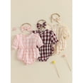 thumbnail image 3 of Suealasg Baby Girl Bubble Romper Short Sleeve Plaid Print Bodysuit Headband Newborn Girl Summer Clothes, 3 of 9