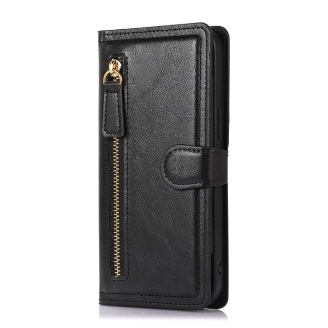 Detachable Magnetic Zipper Wallet Leather Case Cash Pocket With 5 Card Slots Holder Wrist Strap Removable Cover For Samsung Galaxy S22 Ultra