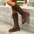 thumbnail image 3 of Lace up Knee High Boots Women Platform Lug Sole Suede Long Dress Fall Winter Mid Calf Booties Casual Round Toe Side Zipper Comfy Tall Riding Boots, 3 of 6