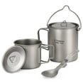 thumbnail image 2 of Ensemble de 3 Pcs en Titane Léger, Pot en Titane 750 ml, Tasse d'Eau 350 ml avec Couvercle, Poignée Pliable, Spork Pliable pour Camping, Randonnée, Backpacking en Plein Air, 2 of 7