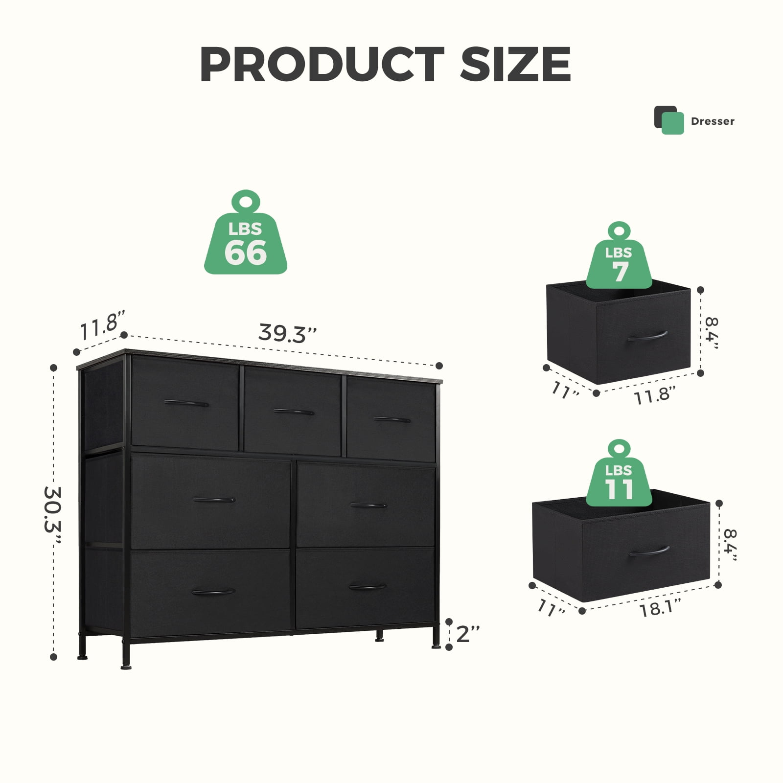Aukfa 7 Drawer Dresser,Tall Fabric Dresser & Chest of Drawers for Bedroom,Metal Frame,Black