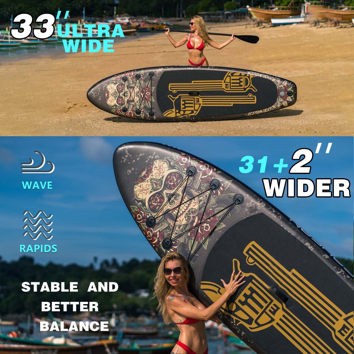 Paddle Board, 10'6" Inflatable Stand Up Paddle Board with Durable SUP Accessories, Stable Non-Slip Deck, Safety Leash Waterproof Bag for Surfing, Travel, Outdoor Enthusiasts