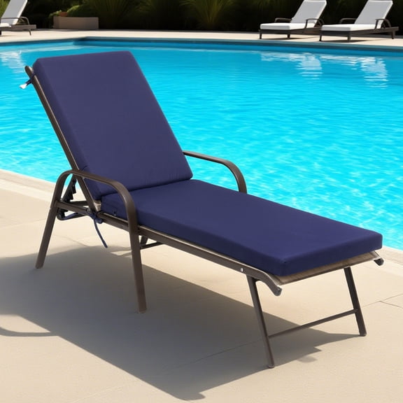 LCGOD Outdoor Chaise Lounge Cushions, 72x21x3 inch Patio Recliner Chair Cushion with Ties, High-Density Foam Chair Cushion for Outdoor Furniture, Dark Blue