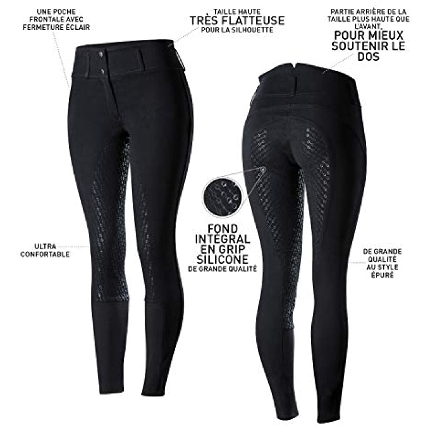 HORZE Daniela High Waist Comfortable Equestrian Riding Breeches with Silicone Full Seat - Dark Navy - US 26