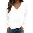 thumbnail image 2 of cocolona Womens V Neck Pullover Sweatshirts Solid Color Basic Casual Tunic Fall Tops, 2 of 8