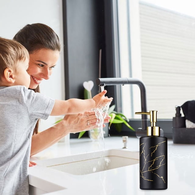Glass Soap Dispenser Bottle for Bathroom, Refillable or Hand Sanitizer Pump, Leakproof Countertop Accessory, Stylish Decorative Reusable Container