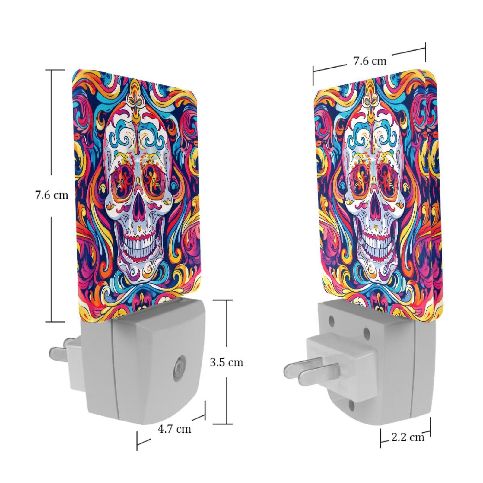PhooArto Colorful Skull Pattern Plug in LED Night Light Auto Sensor Dusk to Dawn Decorative Night for Bedroom, Bathroom, Kitchen, Hallway, Stairs, Baby's Room, Energy Saving
