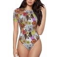 thumbnail image 1 of Junzan Justaucorps à Manches Courtes Col Rond Imprimé Chiot Mignon pour Femmes, T-shirt Mode Aguichant une Pièce Col Rond Justaucorps Aguichant pour Sortir-Moyen, 1 of 7
