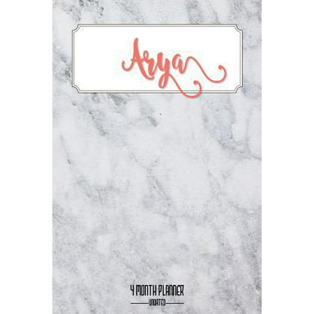Arya 4 month Planner Undated : A personalized notebook for Arya. Marble background design with script font name in this year's color (Living Coral). A perfect daily organization gift for someone who loves to do