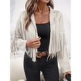 thumbnail image 4 of Chaquetas de Mujer de Piel Sintética de Ante con Flecos y Forro. Abrigos Cortos con Flecos. Imprescindibles de de Otoño. Beige L, 4 of 10