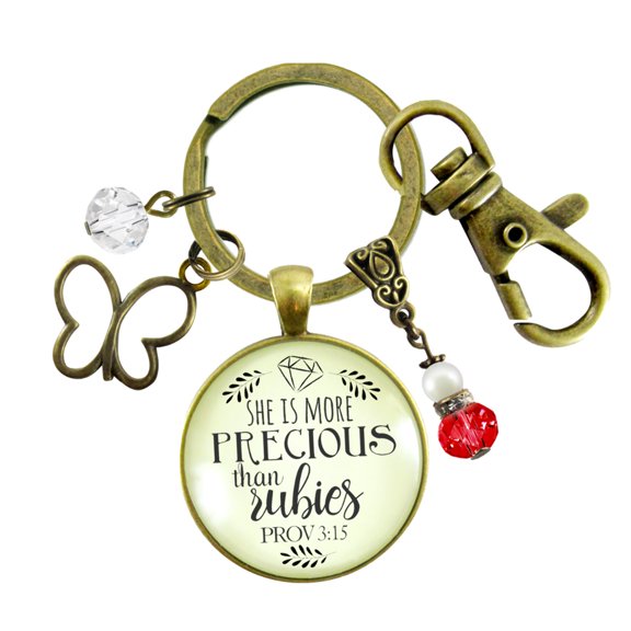 She More Precious Rubies Gutsy Goodness Bronze Keychain Fashion Faith Inspired Jewelry For Cherished Woman